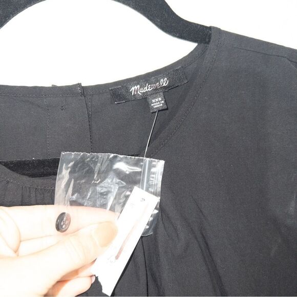 NWT Madewell Black Poplin Puff Sleeve Cutout Crop‎ Top Size XXS - Picture 3 of 7